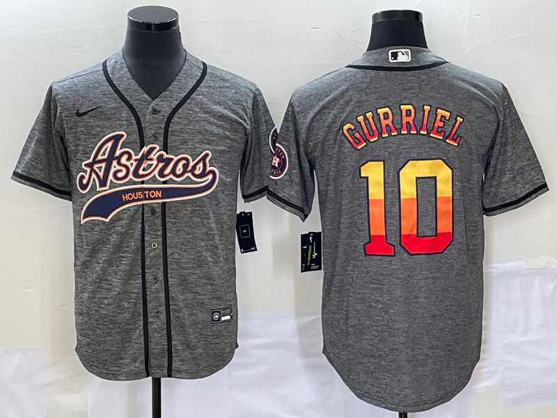 Mens Houston Astros #10 Yuli Gurriel Grey Gridiron Cool Base Stitched Baseball Jersey